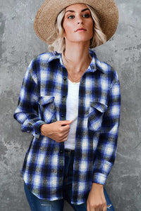 Women's Spring Flannel Shirt | Loose Fit Plaid Blouse with Turndown Collar | Mid-Length Overshirt - Multiple Colors