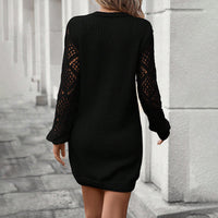 Women’s V-Neck Knit Dress – Slim-Fit Long-Sleeve Viscose Blend Dress