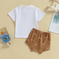 Adorable Newborn Baby Boy Summer Outfit - Coconut Tree & Sun Print T-Shirt with Elastic Shorts Set