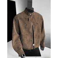 Vintage PU Leather Biker Jacket - Stand-Up Collar Moto Jacket for Men & Women
