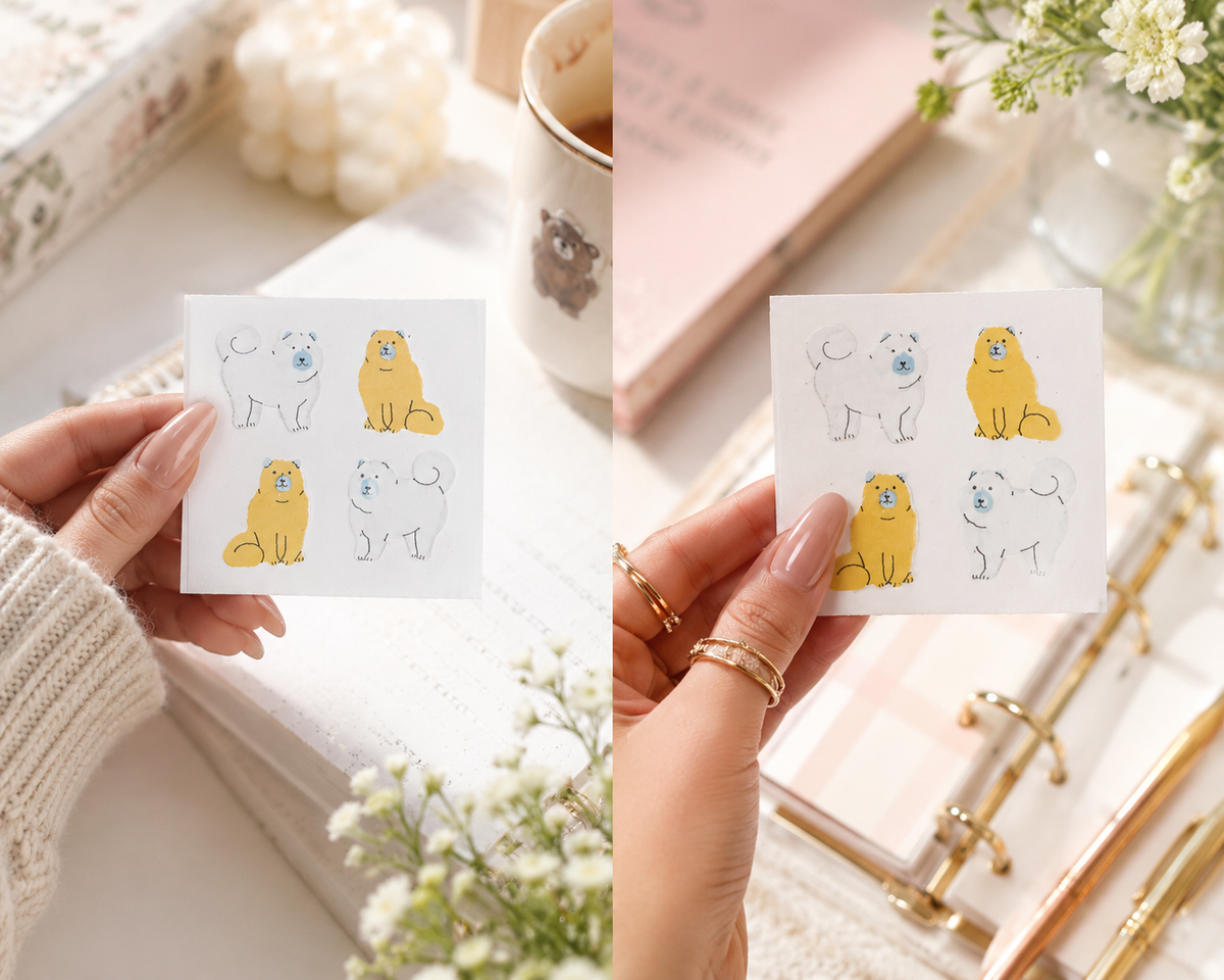 1980s Vintage Flocked Chow Chow Sticker Sheet - Great Seven NOS - Classic Dog Collectible