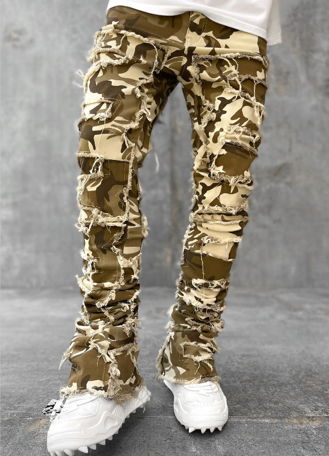 Men’s Stacked Ripped Patch Jeans – INS Fringe Streetwear Slim Fit Trousers What Else You Got?