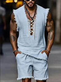 Mens Casual Fashion Vest And Shorts Set