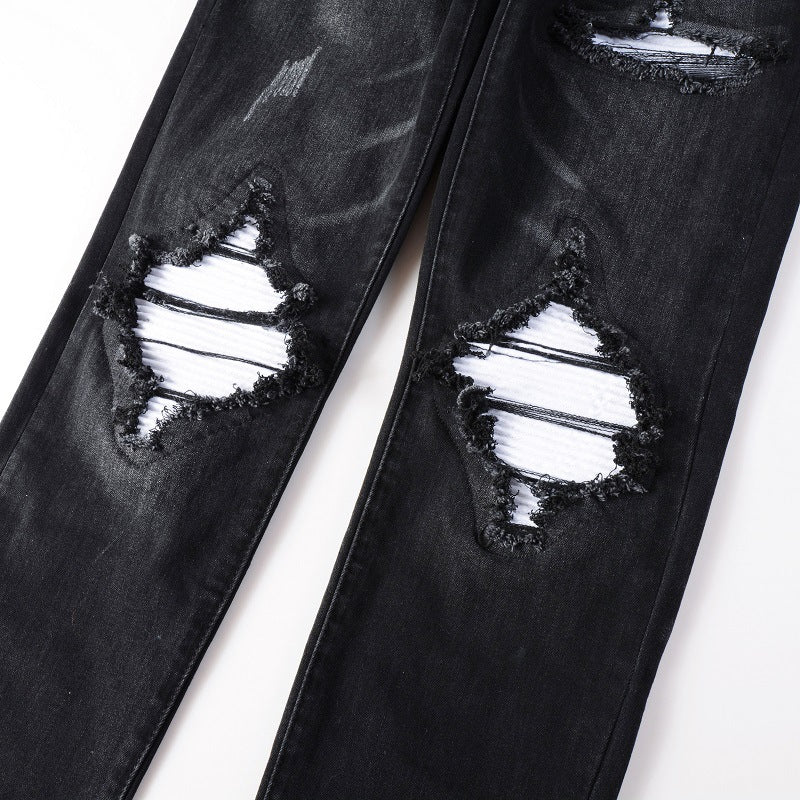 Men’s Vintage Washed Ripped Jeans – Mid‑Rise Stretch Denim, Casual Straight‑Leg Pants (Black) What Else You Got?