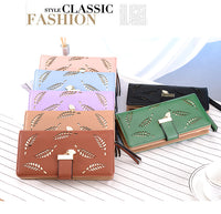 Leaf Hollow-Out Long Wallet Clutch – Wristlet Handbag with Card Slots for Women