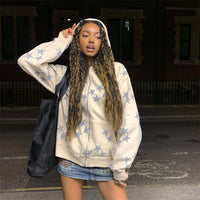 Star Print Zip-Up Hooded Cardigan – Streetwear Hoodie Jacket for Men & Women
