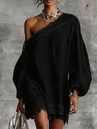 Women's Off-Shoulder Lace Trim Blouse – Elegant & Comfortable Long-Sleeve Top