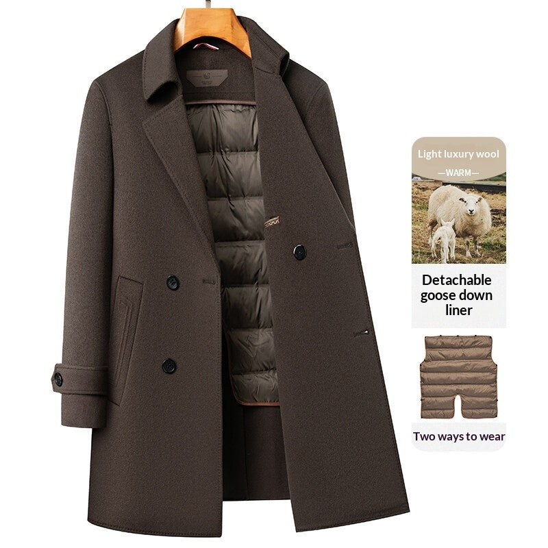 Long Double‑Faced Wool Coat with Detachable Goose Down Lining – Premium Double‑Breasted Winter Overcoat What Else You Got?
