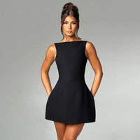 Elegant & Modest Backless Summer Dress - High Waist Sleeveless Short Dresses (Multiple Colors)