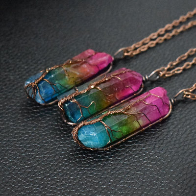 Tree of Life Crystal Pillar Pendant Necklace - Faith-Inspired Jewelry for Women & Men