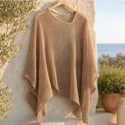 Graceful Women's Knit Cape Blouse - Lightweight Casual Top with Elegant Poncho Design