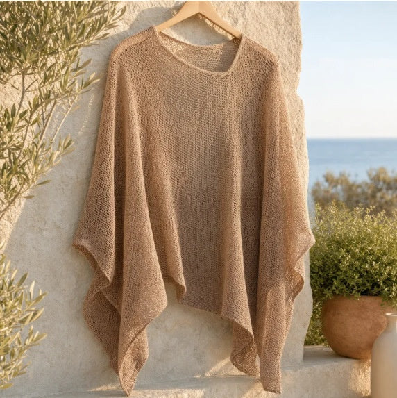 Graceful Women's Knit Cape Blouse - Lightweight Casual Top with Elegant Poncho Design
