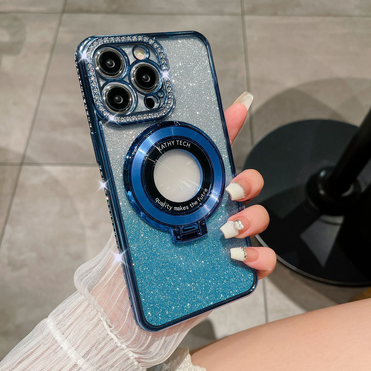 Gradient Glitter Rhinestone Phone Case – Magnetic Suction Cover