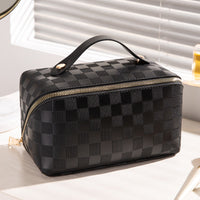 Plaid PU Cosmetic Bag – Large Travel Makeup & Toiletry Organizer with Double Zippers