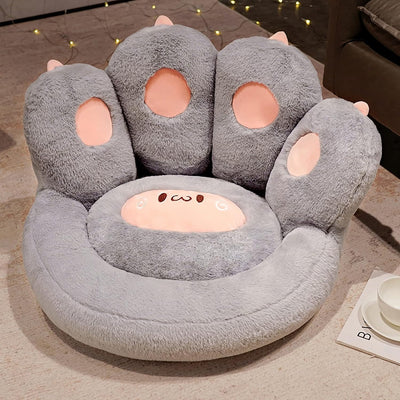 Adorable Cat Paw Seat Cushion with Sheep Plush - Cozy Floor Chair Pad for Gaming, Reading & Lounging - Soft & Supportive (Pink & Grey)