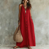 Women's Lightweight Cotton-Linen Maxi Dress – Effortless Summer Style with Button Front