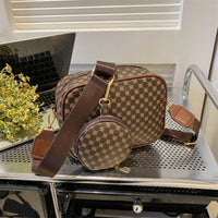 Vintage Plaid Crossbody Set - Trendy PU Leather Bag & Mini Pouch Combo