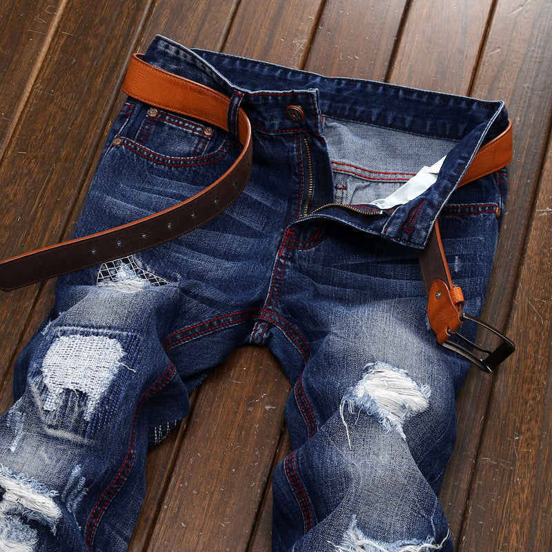 Men’s Retro Ripped Straight Jeans – Mid‑Waist Cotton Denim Pants What Else You Got?