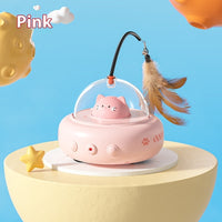 Electric UFO Cat Teaser Toy – USB Rechargeable Feather Wand with Bell for Pets