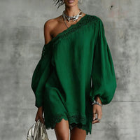 Women's Off-Shoulder Lace Trim Blouse – Elegant & Comfortable Long-Sleeve Top