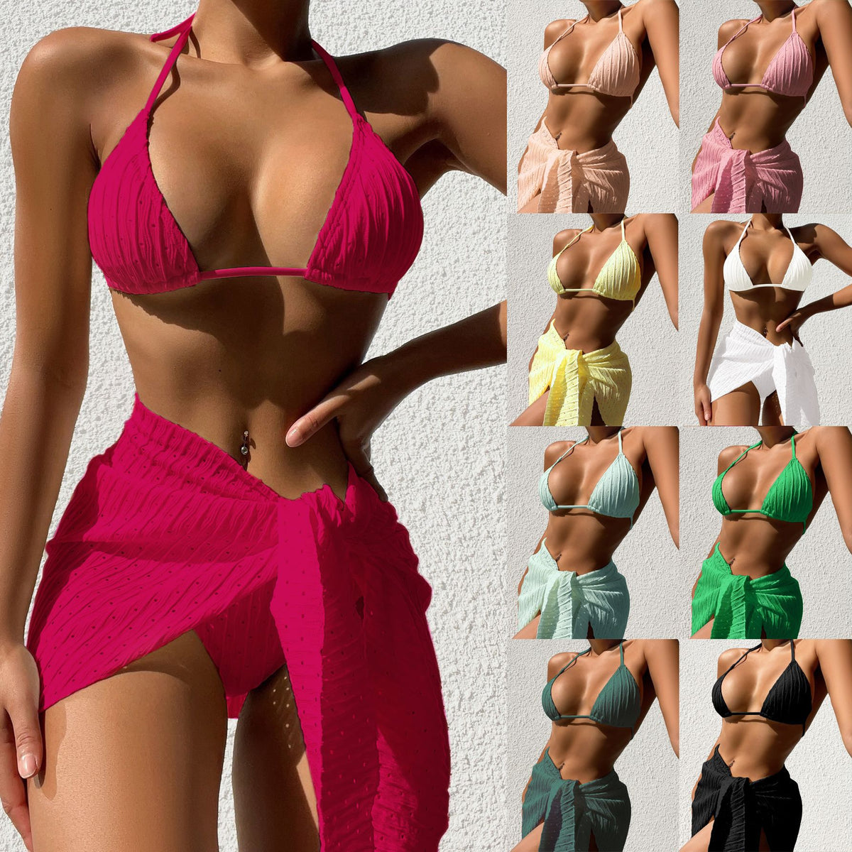 Divine Elegance 3pc Halterneck Swimsuit Set - Modest & Stylish Beachwear with Mesh Skirt