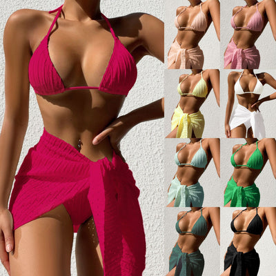 Divine Elegance 3pc Halterneck Swimsuit Set - Modest & Stylish Beachwear with Mesh Skirt