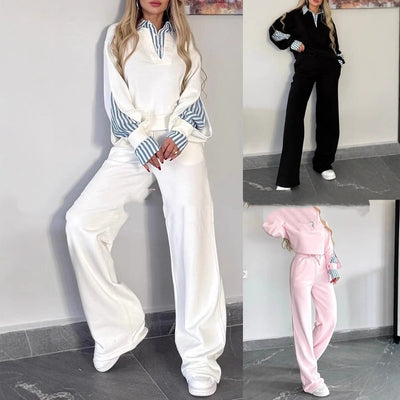 Divine Comfort Set: Elegant Lapel Shirt & Soft Hoodie for Women in Cotton
