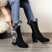 Heavenly Warmth: Luxury Suede Rabbit Fur Snow Boots for Women - Divine Comfort & Stylish Winter Footwear
