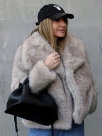 Women’s Plush Lapel Coat – Warm Spandex-Blend Winter Outerwear XS–L