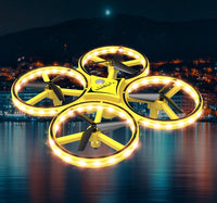 Gravity-Sensing Watch Drone – Obstacle-Avoiding 4-Axis Quadcopter with LED Lights