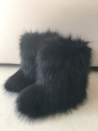 Cozy Raccoon Dog Fox Fur Snow Boots - Warm Winter Footwear for Women