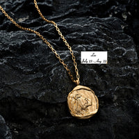 18K Titanium Zodiac Oval Pendant Necklace – Celestial Jewelry for Star Sign Lovers