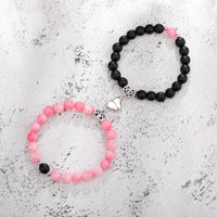 Magnetic Couple Bracelets Set – Heart Magnet Natural Stone Matching Bracelets