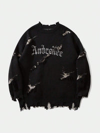 Vintage Loose Fit Sweater - Distressed Jacquard Pullover for Men & Women