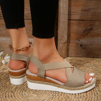 Boho Chic Cross-Strap Wedge Sandals – Hemp Heel Summer Shoes for Women