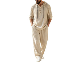 Mens Linen Loose-fit Hoodie And Pants Set