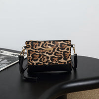 Elegant Light Brown Mini Square Shoulder Bag - Chic PU Crossbody with Leopard Accent