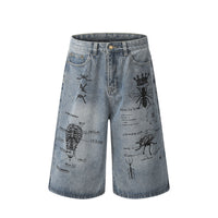 Men's Graffiti Print Jeans – Cropped Denim Pants