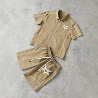 Patchwork Angel-Print Zip-Up Shirt Set