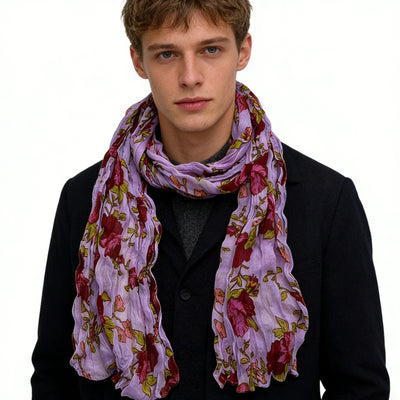 2pcs Vibrant Crinkle Magenta Printed Polyester Texture Scarf