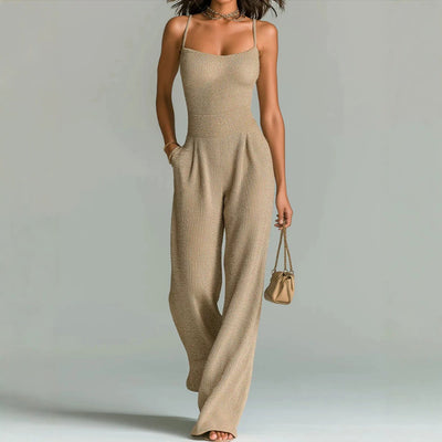 Women's Casual Ribbed Jumpsuit – One-Piece Chic Outfit with Elastic Waist (Apricot, White, Black & More)