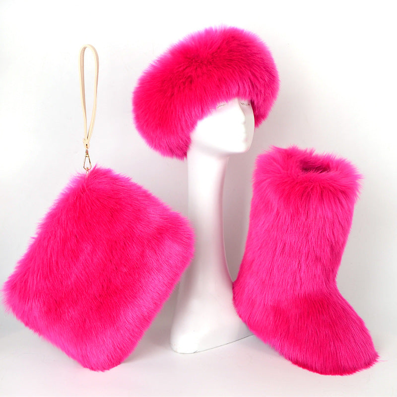 Fur Boots Velvet Padded Plus Size Imitation Fox Fur Fur Women's Snow Boots Three-piece Set What Else You Got?