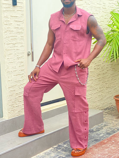 Women's Sleeveless Button-Up Shirt & Cargo Pants Set