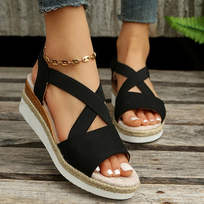 Boho Chic Cross-Strap Wedge Sandals – Hemp Heel Summer Shoes for Women