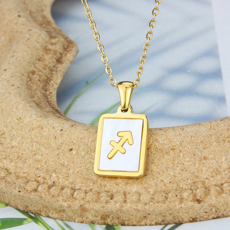 Stainless Steel Square Shell Zodiac Necklace What Else You Got?