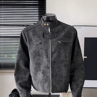 Vintage PU Leather Biker Jacket - Stand-Up Collar Moto Jacket for Men & Women