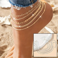 5Pcs Bohemian Heart Chain Anklets - Summer Beach Jewelry for Women - Stylish & Comfortable Ankle Chain Set