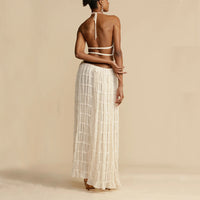 Elegant 2-Piece Halter Top & Pleated Long Skirt Beach Set - Summer Fashion for Women