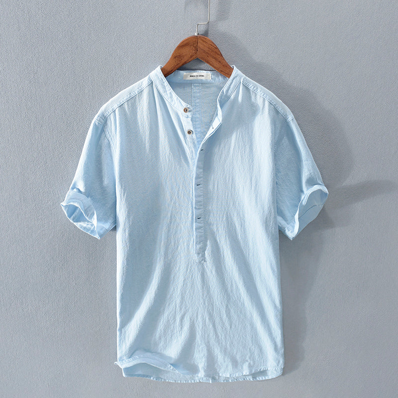 Men's Stand Collar Japanese Ice Silk Linen Short Sleeve T-shirt What Else You Got?