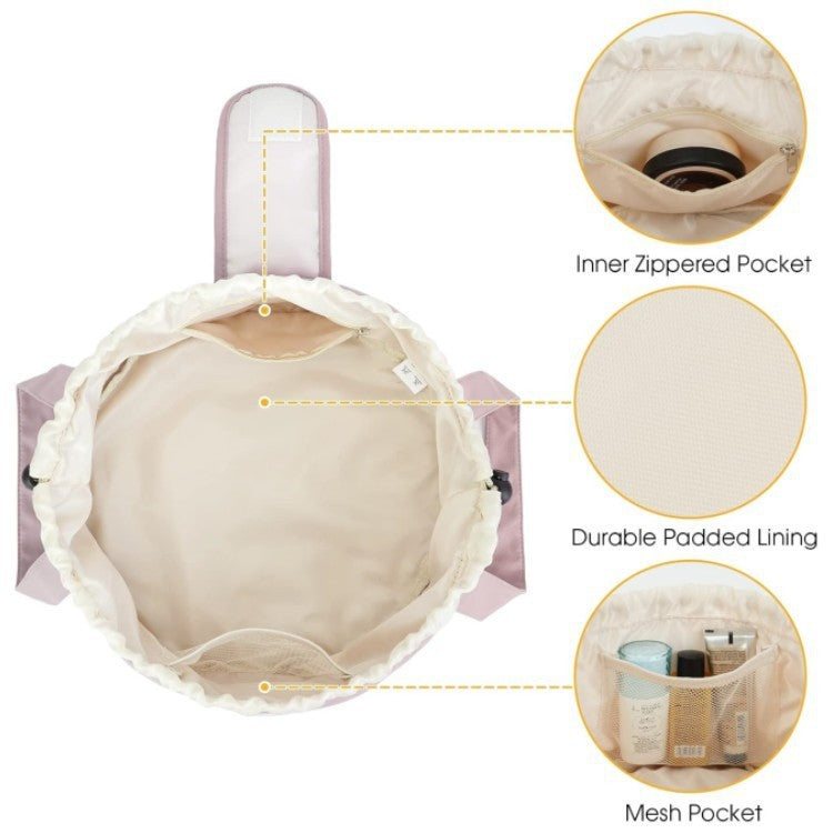 Women’s Barrel Drawstring Makeup Bag – Large‑Capacity Travel Cosmetic Organizer Pouch (Pink & Sky Blue) What Else You Got?